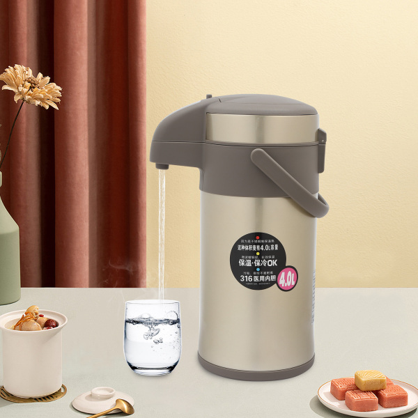 4L hervidor de bomba botella aislante cafetera bebedero, máquina de café de acero inoxidable aislante al vacío, dorado