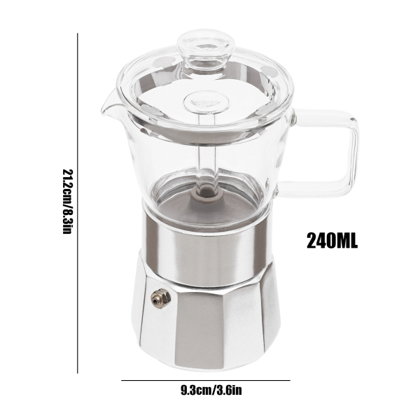 Cafetera, Cafetera para la cocina, Resistencia al calor: 200℃/392℉, Capacidad: 240ml, 9.3*21.2cm