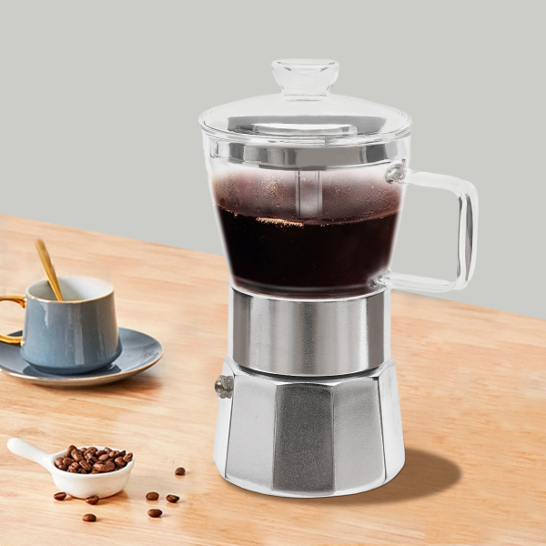 Cafetera, Cafetera para la cocina, Resistencia al calor: 200℃/392℉, Capacidad: 240ml, 9.3*21.2cm