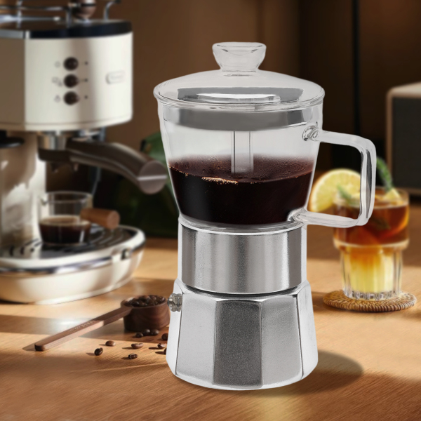 Cafetera, Cafetera para la cocina, Resistencia al calor: 200℃/392℉, Capacidad: 240ml, 9.3*21.2cm