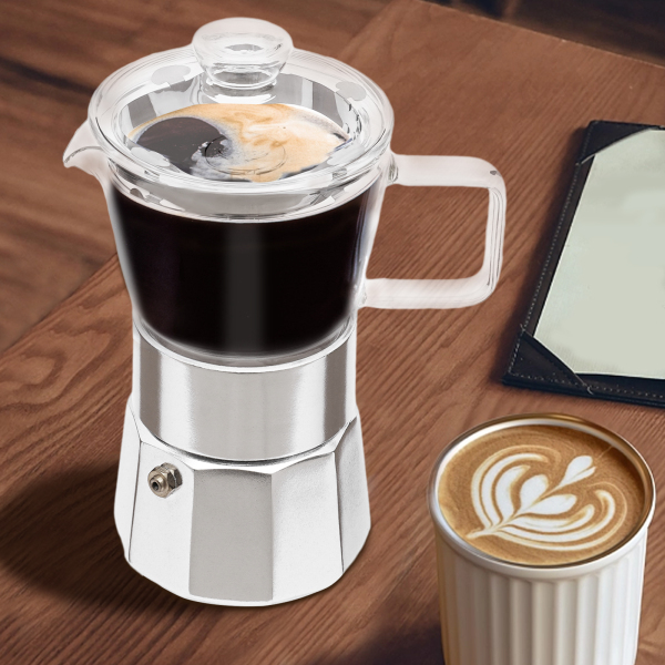 Cafetera, Cafetera para la cocina, Resistencia al calor: 200℃/392℉, Capacidad: 240ml, 9.3*21.2cm