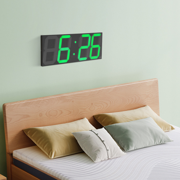 Reloj digital LED, reloj de pared LED, reloj digital LED con control remoto para salas de estar, oficinas - Fuente verde Reloj digital LED, reloj de pared LED, reloj digital LED con control remoto para salas de estar, oficinas - Fuente verde