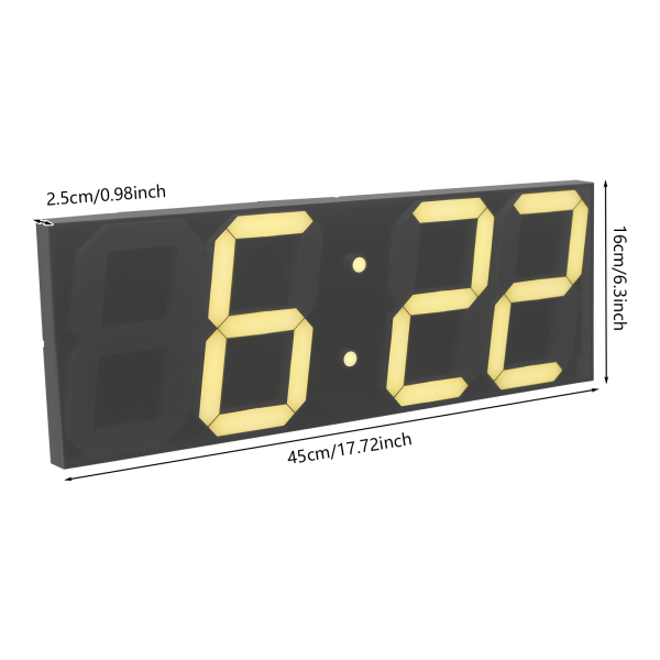 Reloj digital LED, reloj de pared LED, reloj digital LED con control remoto para salas de estar, oficinas - Fuente blanca cálida
