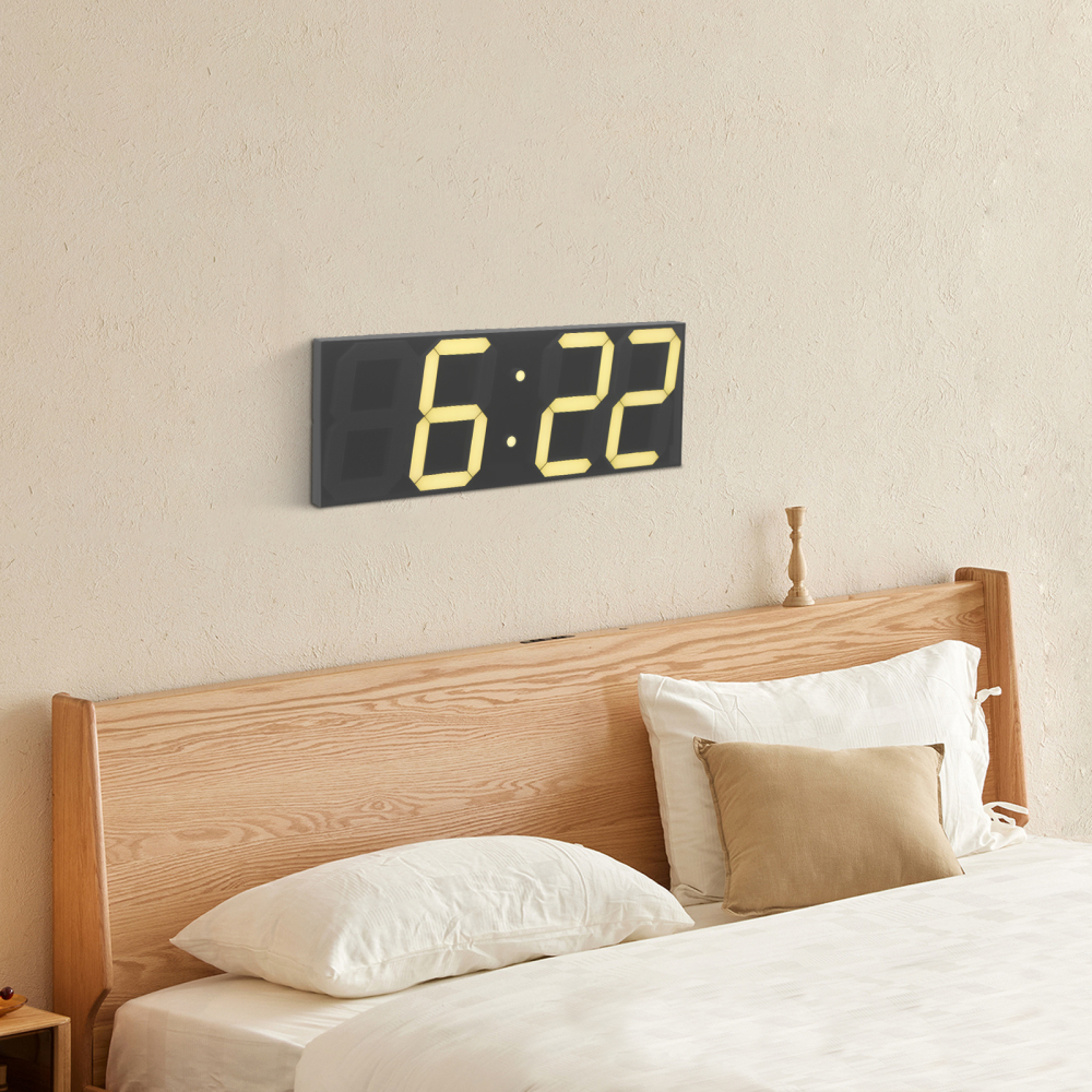 Reloj digital LED, reloj de pared LED, reloj digital LED con control remoto para salas de estar, oficinas - Fuente blanca cálida