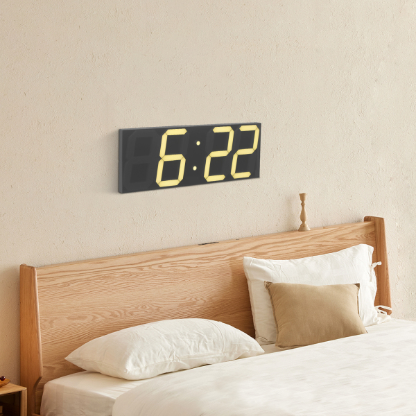 Reloj digital LED, reloj de pared LED, reloj digital LED con control remoto para salas de estar, oficinas - Fuente blanca cálida Reloj digital LED, reloj de pared LED, reloj digital LED con control remoto para salas de estar, oficinas - Fuente blanca cálida