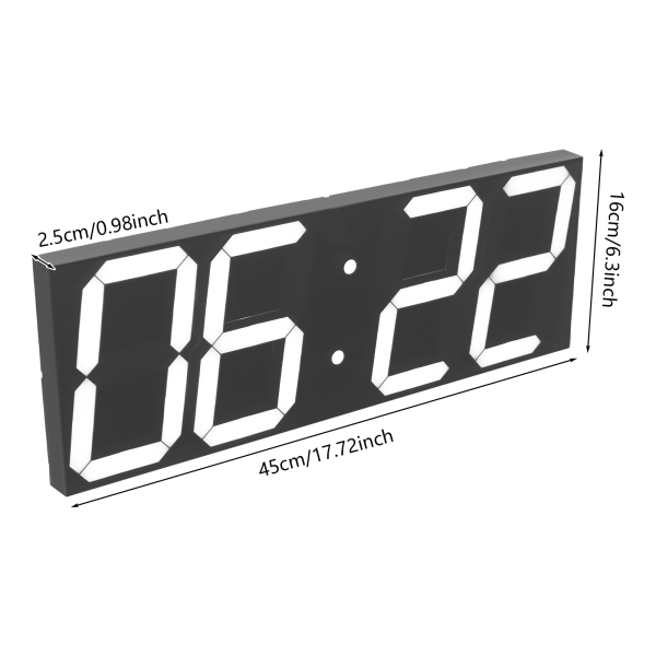 Reloj digital LED, reloj de pared LED, reloj digital LED con control remoto para salas de estar, oficinas - Fuente blanca