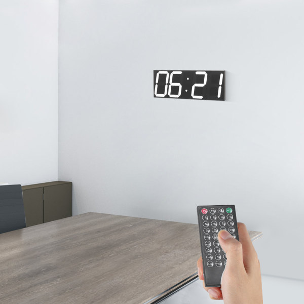 Reloj digital LED, reloj de pared LED, reloj digital LED con control remoto para salas de estar, oficinas - Fuente blanca
