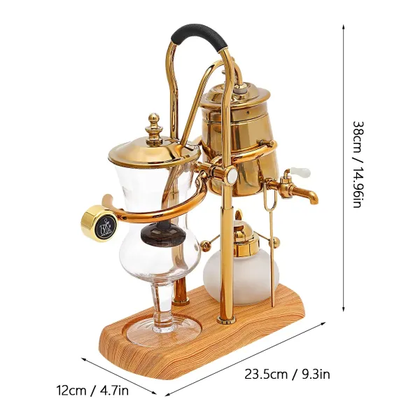 Cafetera de sifón, cafetera de sifón belga, cafetera al vacío, cafetera de té y café, base de madera natural y pomo de tapa