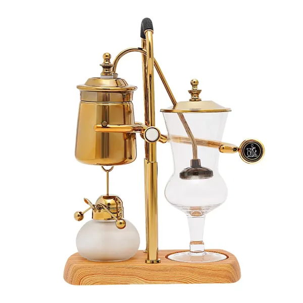 Cafetera de sifón, cafetera de sifón belga, cafetera al vacío, cafetera de té y café, base de madera natural y pomo de tapa