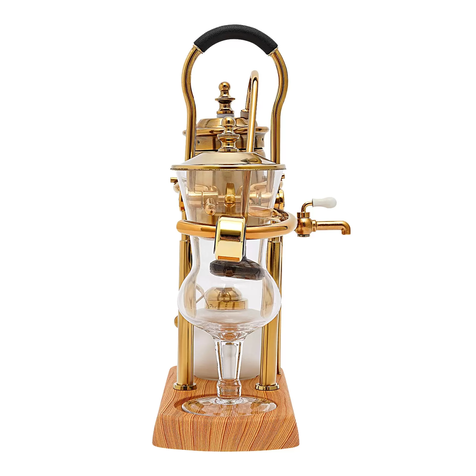 Cafetera de sifón, cafetera de sifón belga, cafetera al vacío, cafetera de té y café, base de madera natural y pomo de tapa