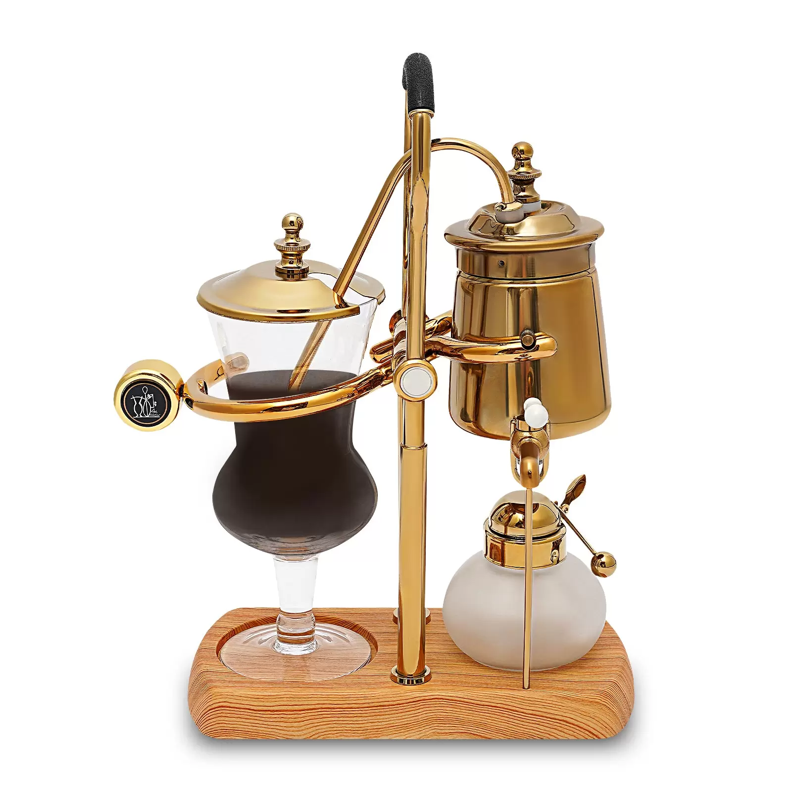 Cafetera de sifón, cafetera de sifón belga, cafetera al vacío, cafetera de té y café, base de madera natural y pomo de tapa