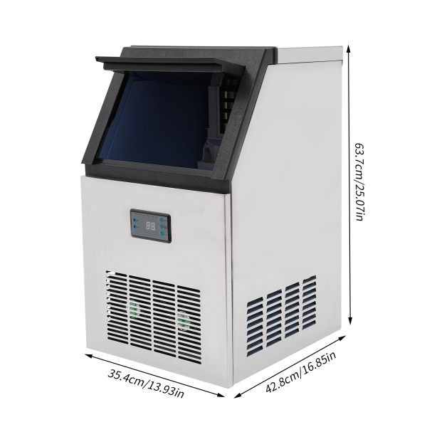 Máquina de hielo de 75 kg / 24 H, para cubitos de hielo comerciales con pantalla LCD, acero inoxidable, para casa, oficina, restaurante, bar