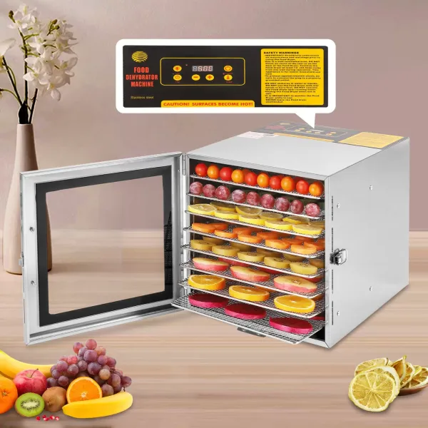 Deshidratador de acero inoxidable, 700 W, temperatura ajustable, 35-90 ℃, temporizador ajustable 0-24 horas, para frutas, verduras, 30 x 35 x 32 cm