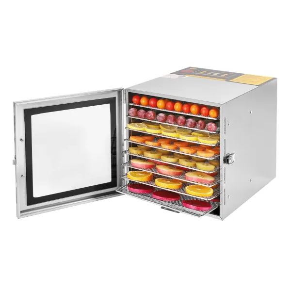 Deshidratador de acero inoxidable, 700 W, temperatura ajustable, 35-90 ℃, temporizador ajustable 0-24 horas, para frutas, verduras, 30 x 35 x 32 cm