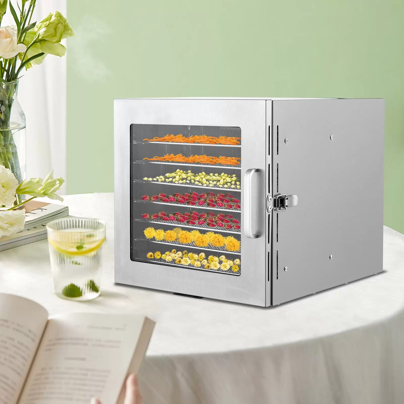 Deshidratador de acero inoxidable, 700 W, temperatura ajustable, 35-90 ℃, temporizador ajustable 0-24 horas, para frutas, verduras, 30 x 35 x 32 cm