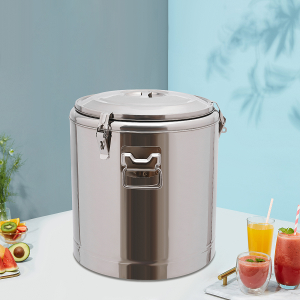 Calentador de alimentos de acero inoxidable con tapa, cubo aislado de 32L, para todo tipo de fiestas, 36.5*45.5cm, Plata