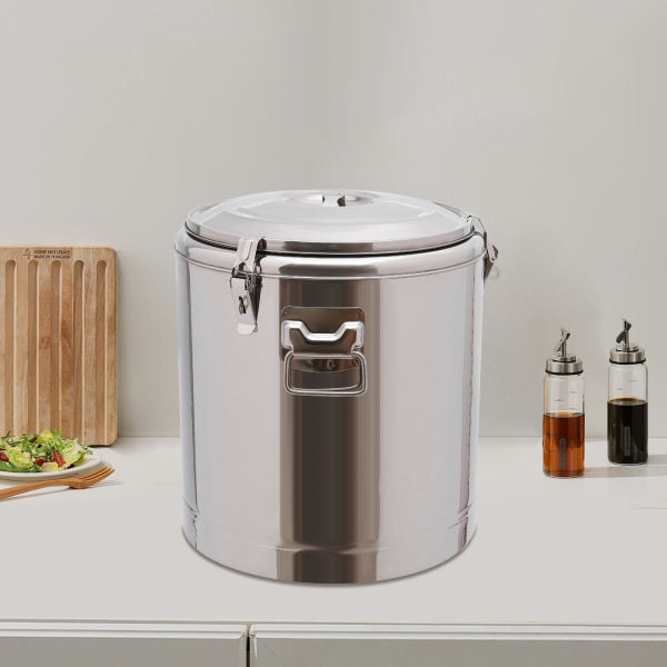 Calentador de alimentos de acero inoxidable con tapa, cubo aislado de 32L, para todo tipo de fiestas, 36.5*45.5cm, Plata