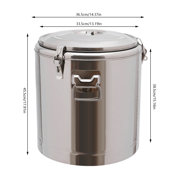 Calentador de alimentos de acero inoxidable con tapa, cubo aislado de 32L, para todo tipo de fiestas, 36.5*45.5cm, Plata