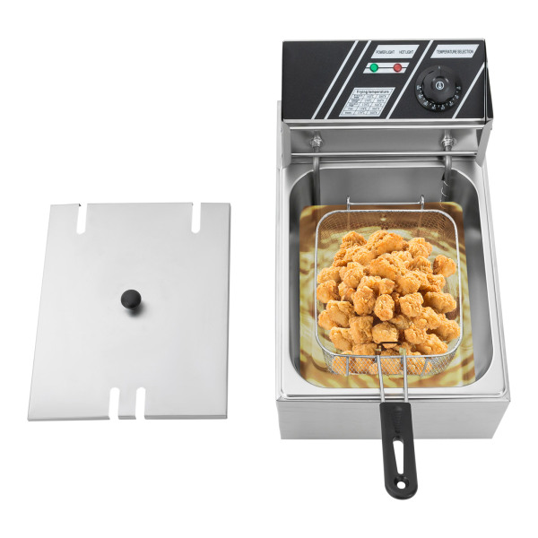 Freidoras eléctricas de 2500 W, 6 L de acero inoxidable, 60-200 ℃, con cesta para freír y tapa, para catering restaurantes