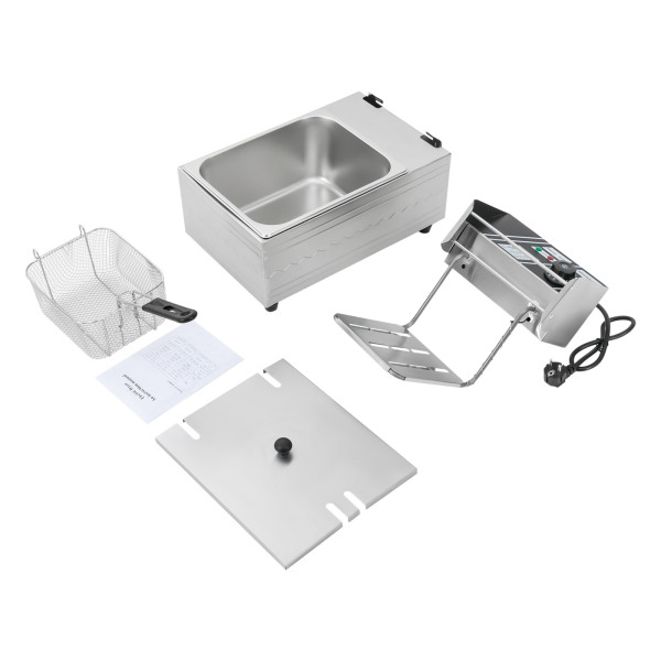 Freidoras eléctricas de 2500 W, 6 L de acero inoxidable, 60-200 ℃, con cesta para freír y tapa, para catering restaurantes Freidoras eléctricas de 2500 W, 6 L de acero inoxidable, 60-200 ℃, con cesta para freír y tapa, para catering restaurantes