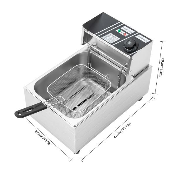 Freidoras eléctricas de 2500 W, 6 L de acero inoxidable, 60-200 ℃, con cesta para freír y tapa, para catering restaurantes