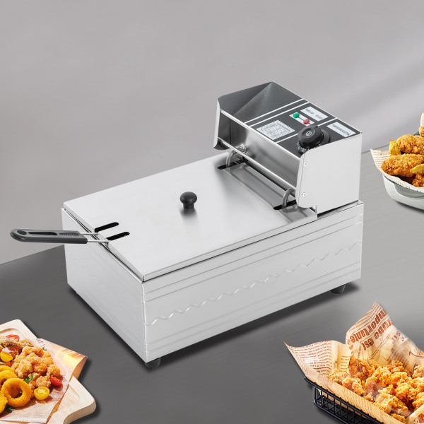 Freidoras eléctricas de 2500 W, 6 L de acero inoxidable, 60-200 ℃, con cesta para freír y tapa, para catering restaurantes Freidoras eléctricas de 2500 W, 6 L de acero inoxidable, 60-200 ℃, con cesta para freír y tapa, para catering restaurantes