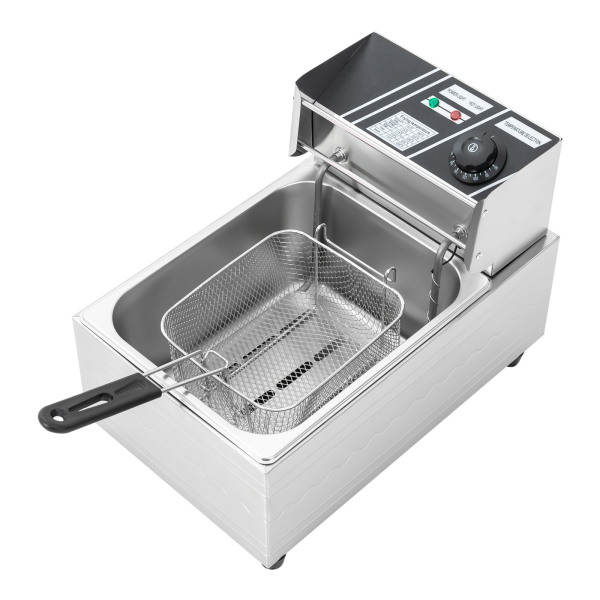 Freidoras eléctricas de 2500 W, 6 L de acero inoxidable, 60-200 ℃, con cesta para freír y tapa, para catering restaurantes Freidoras eléctricas de 2500 W, 6 L de acero inoxidable, 60-200 ℃, con cesta para freír y tapa, para catering restaurantes