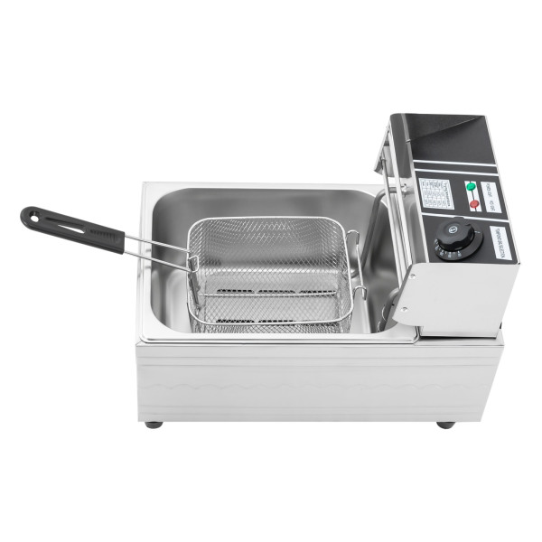 Freidoras eléctricas de 2500 W, 6 L de acero inoxidable, 60-200 ℃, con cesta para freír y tapa, para catering restaurantes Freidoras eléctricas de 2500 W, 6 L de acero inoxidable, 60-200 ℃, con cesta para freír y tapa, para catering restaurantes