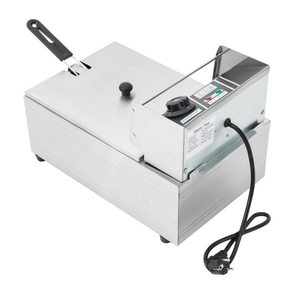 Freidoras eléctricas de 2500 W, 6 L de acero inoxidable, 60-200 ℃, con cesta para freír y tapa, para catering restaurantes