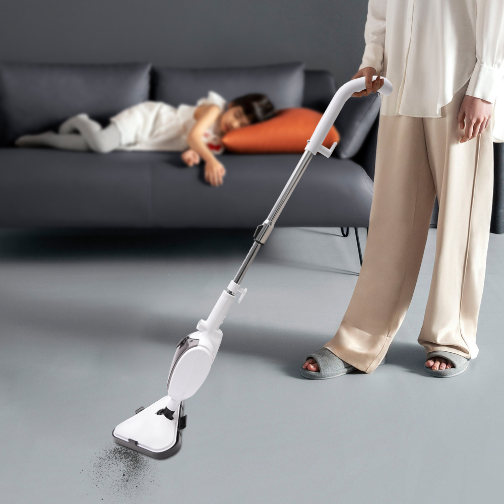 Limpiadora a Vapor, Mopa a Vapor, Fregona Eléctrica, Limpieza a vapor a alta temperatura, 1300W, 28*22*120 cm, Blanco