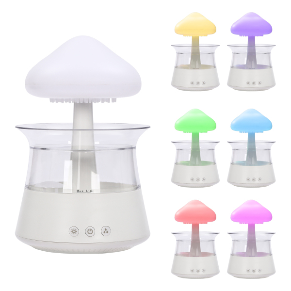 Humidificador de lluvia en la nube, Humidificador de 7 colores, Difusor de aroma de escritorio, 10 W, Blanco
