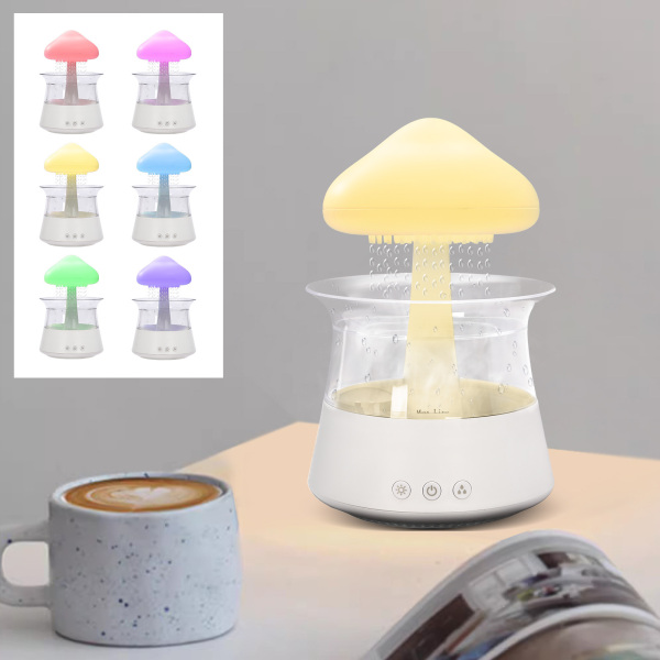 Humidificador de lluvia en la nube, Humidificador de 7 colores, Difusor de aroma de escritorio, 10 W, Blanco