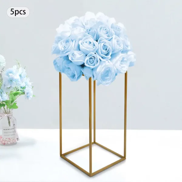 5 unidades de soporte para flores doradas, de metal, 28 x 28 x 60 cm, rectangular, de flores, para bodas, día de Navidad, fiestas, eventos