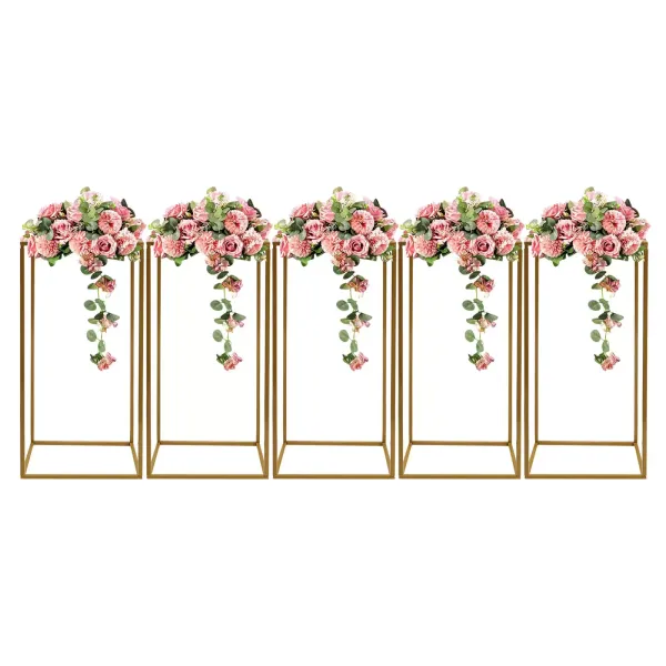 5 unidades de soporte para flores doradas, de metal, 28 x 28 x 60 cm, rectangular, de flores, para bodas, día de Navidad, fiestas, eventos
