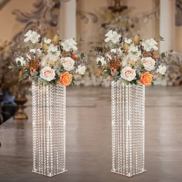 2 unidades de soporte transparente para flores, 80 cm de altura, con cristales de araña, jarrones de metal para decoración de mesa de fiesta, boda