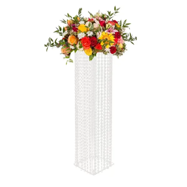 2 unidades de soporte transparente para flores, 80 cm de altura, con cristales de araña, jarrones de metal para decoración de mesa de fiesta, boda