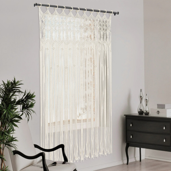 Cortina de ventana, Cortina de algodón hilado de puerta de armario, telón de fondo largo de estilo bohemio, Blanco