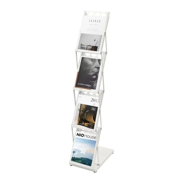 Atril de pie de 4 niveles, soporte plegable para revistas, estanterías de oficina,  soporte de literatura de metal para catálogos y folletos