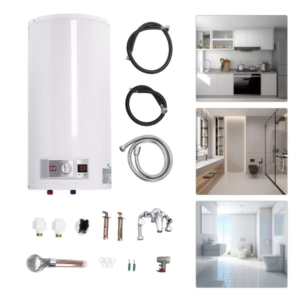 CNCEST Calentador de agua eléctrico, 50 L, calentador de agua eléctrico para colgar en la pared, con set de ducha, 30-75 °C, 2 kW