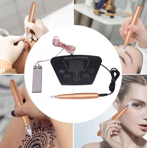 Kit de tatuaje, juego completo de tatuajes para cejas con 10 agujas de tatuaje y piel de ejercicio, lápiz de labios, kit de maquillaje permanente