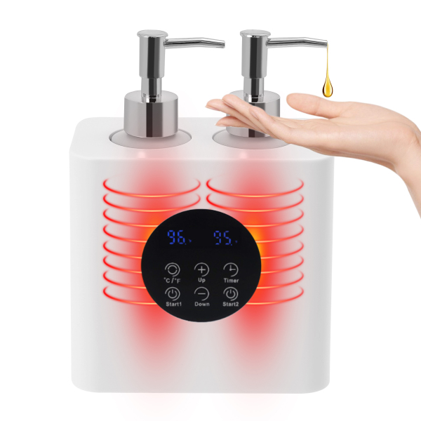 Calentador de aceite de masaje con dispensadores de botellas de aceite, calentador de aceite de masaje eléctrico, calentador de aceite de masaje - Botella doble blanco