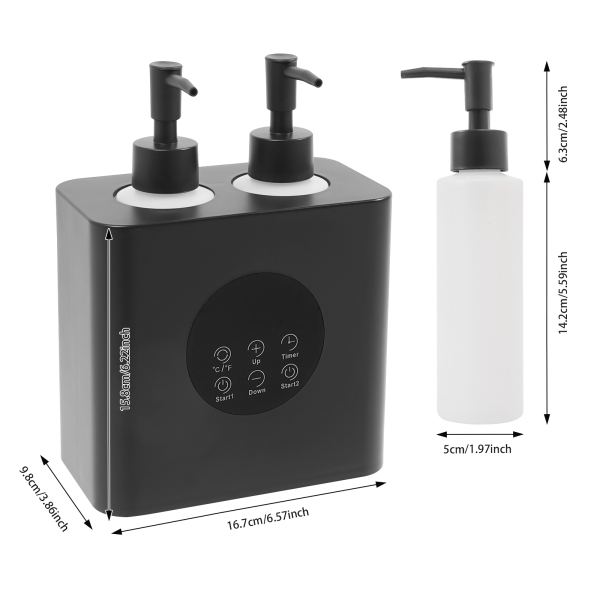 Calentador de aceite de masaje con dispensadores de botellas de aceite, calentador de aceite de masaje eléctrico, calentador de aceite de masaje - Botella doble negra
