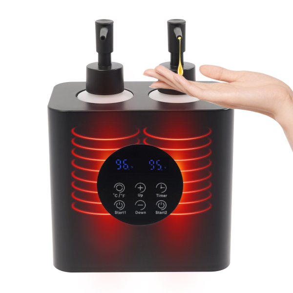 Calentador de aceite de masaje con dispensadores de botellas de aceite, calentador de aceite de masaje eléctrico, calentador de aceite de masaje - Botella doble negra