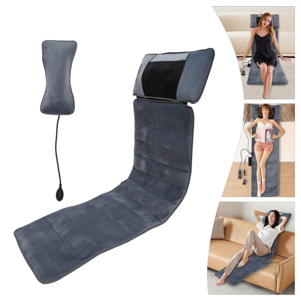 Colchoneta de masaje de cuerpo entero con calor, cojín de masaje cervical extraíble y airbag de descompresión de cintura
