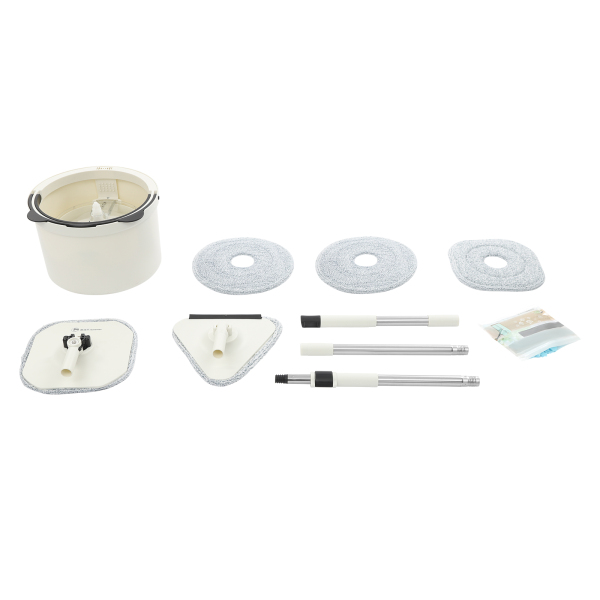 Fregona giratoria y balde, kit de fregona giratoria y balde para el hogar, kit de balde de fregona giratoria - Blanco/negro