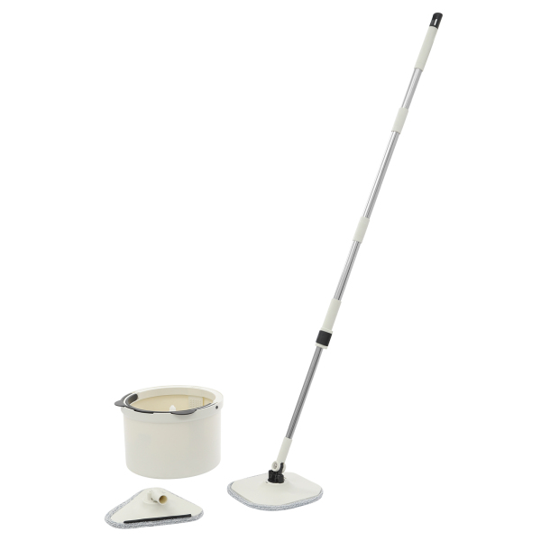 Fregona giratoria y balde, kit de fregona giratoria y balde para el hogar, kit de balde de fregona giratoria - Blanco/negro