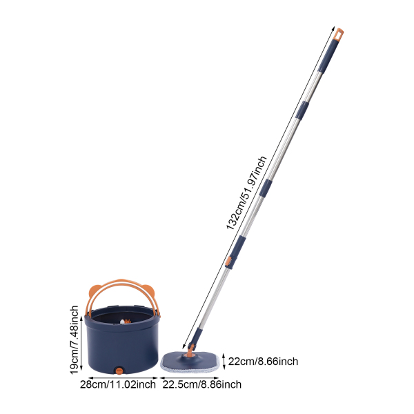 Fregona giratoria y balde, kit de fregona giratoria y balde para el hogar, kit de balde de fregona giratoria - Azul oscuro