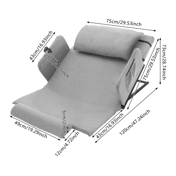 Respaldo de cama ajustable con elevación eléctrica, respaldo de cama con elevación eléctrica, respaldo auxiliar eléctrico + reposabrazos fijo (gris)