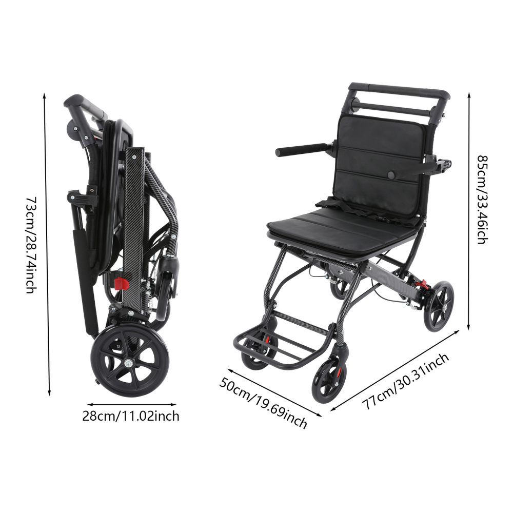Silla de ruedas plegable negra para transporte, silla de ruedas portátil para viajes, silla de ruedas plegable para transporte con bolsa de almacenamiento
