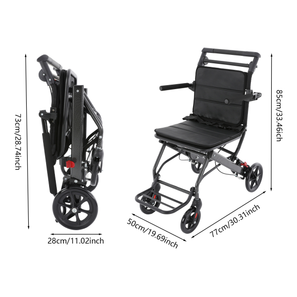 Silla de ruedas plegable negra para transporte, silla de ruedas portátil para viajes, silla de ruedas plegable para transporte con bolsa de almacenamiento